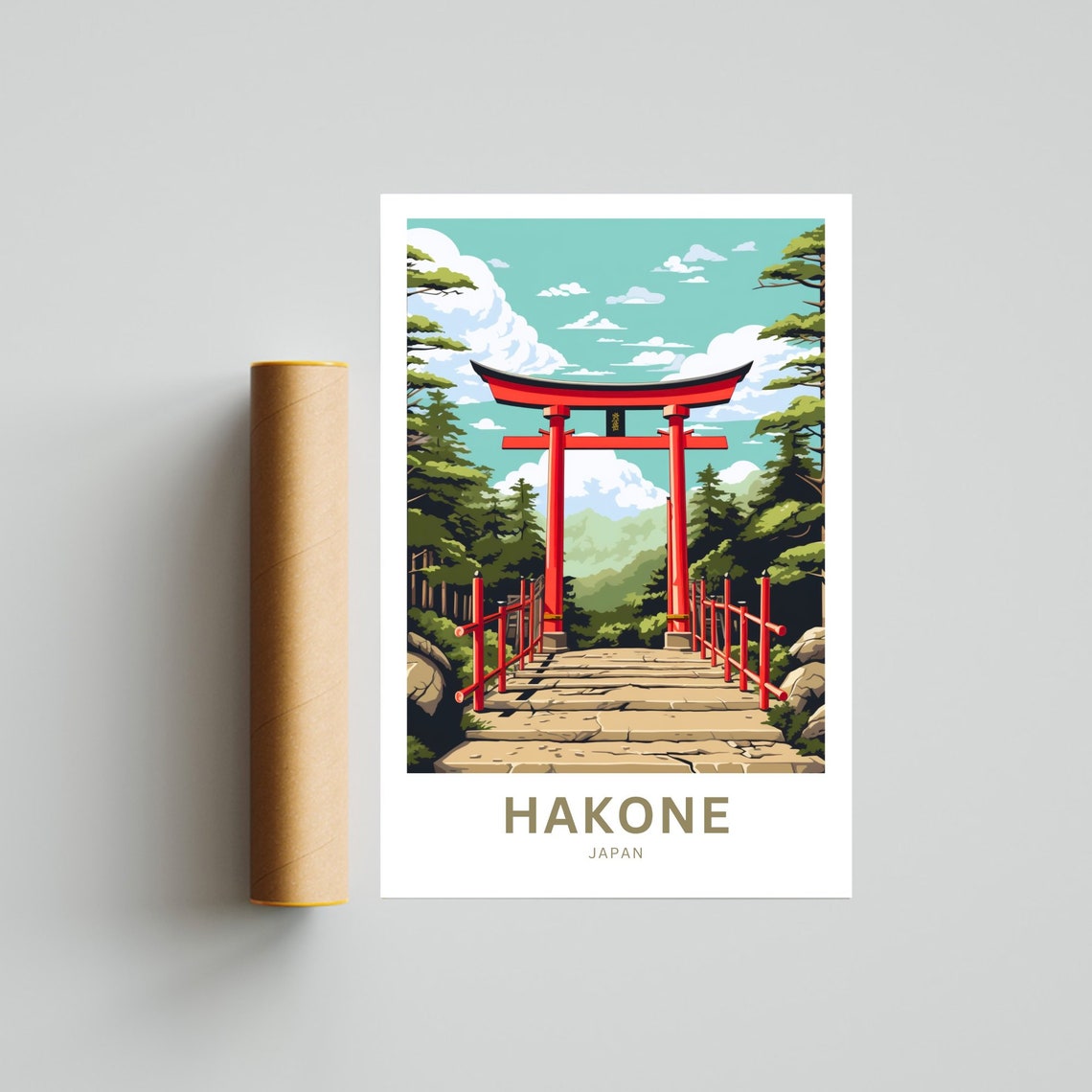 Hakone Japan Red Torii Gate Forest Path Vintage Travel Poster - Image 4