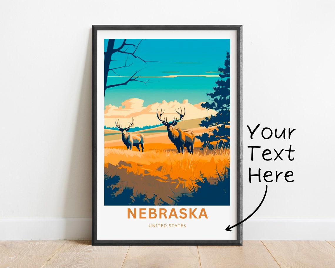 Personalized Nebraska Prairie Deer Sunset Grassland Travel Poster