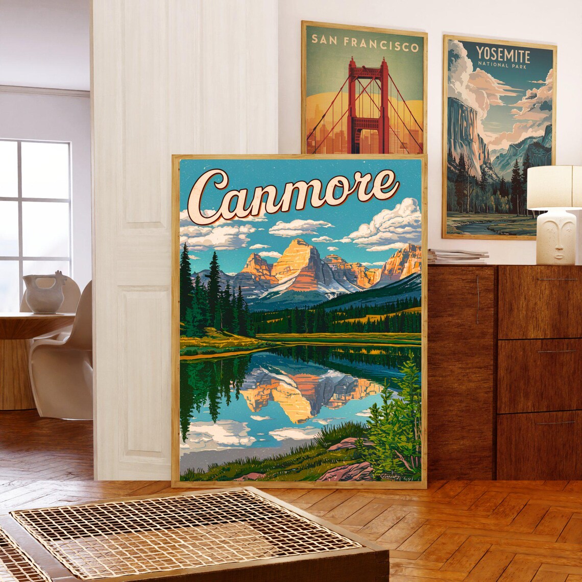 Canmore Retro Mountain Lake Reflection Vintage Travel Poster - Image 5