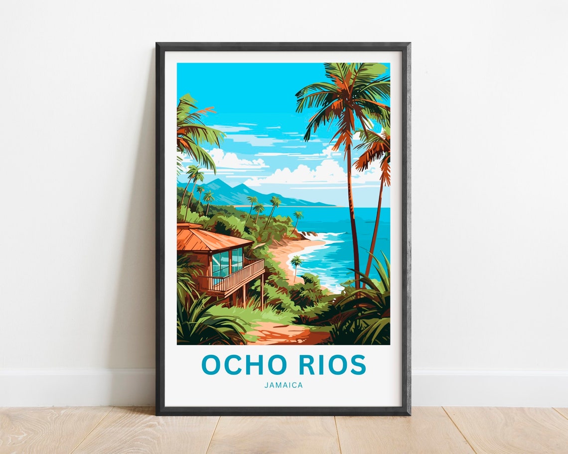Ocho Rios Jamaica Beach Bungalow Palm Bay Turquoise Water Poster