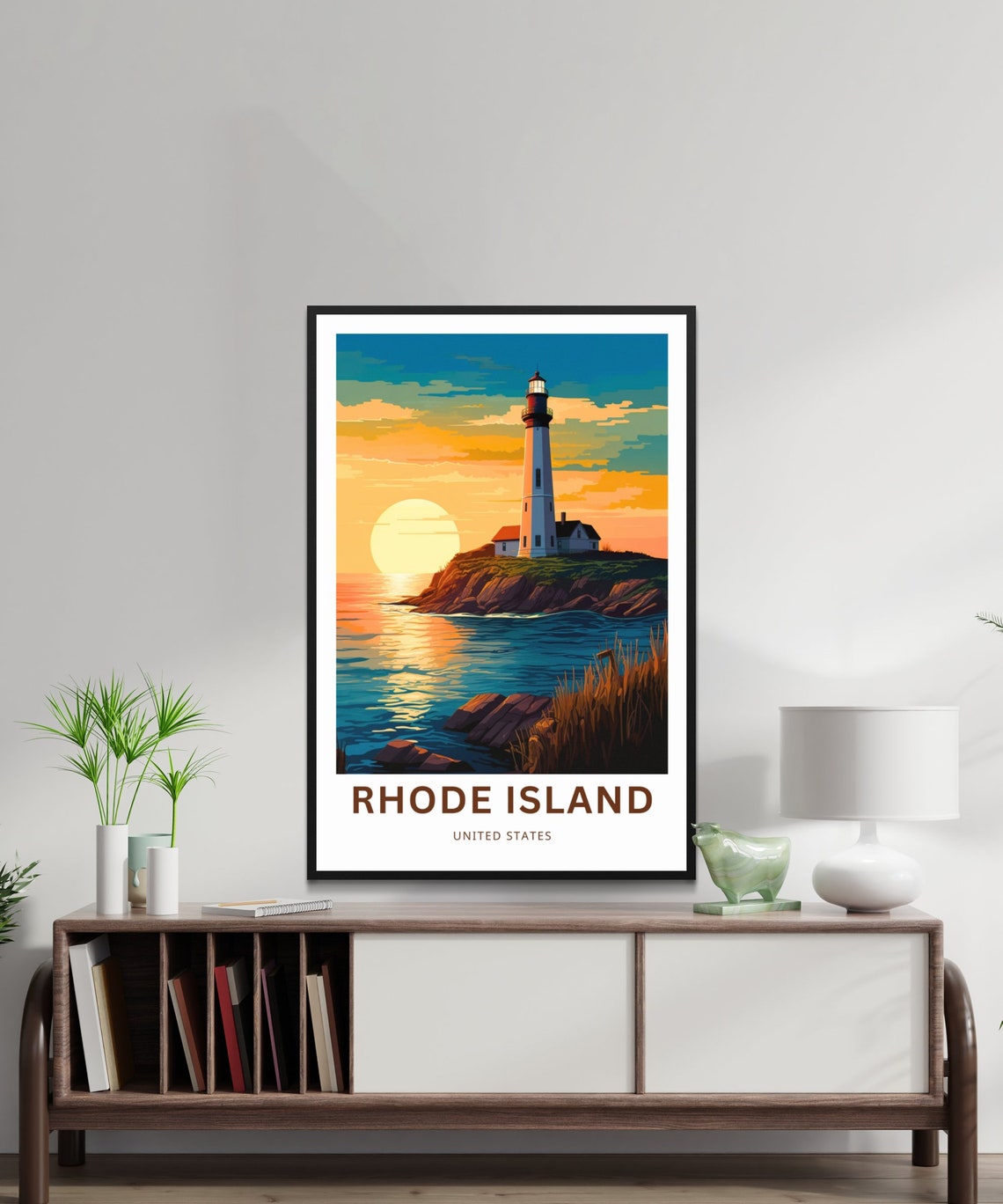 Rhode Island Lighthouse Sunset Seascape Personalized Travel Poster - Image 2