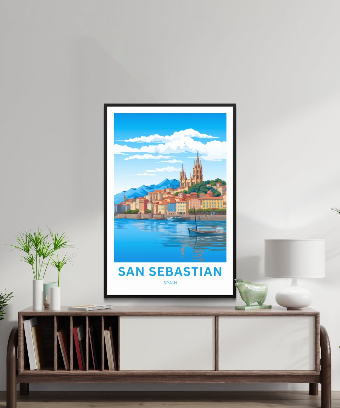 San Sebastian Spain Coastal Old Town Harbor Retro Travel Poster - Image 2