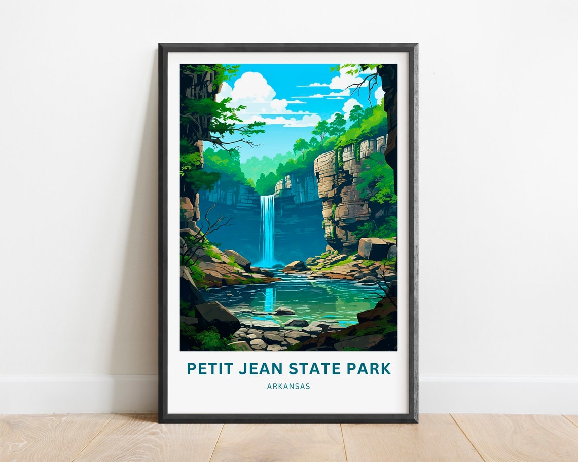 Petit Jean State Park Arkansas Waterfall Canyon Vintage Travel Poster