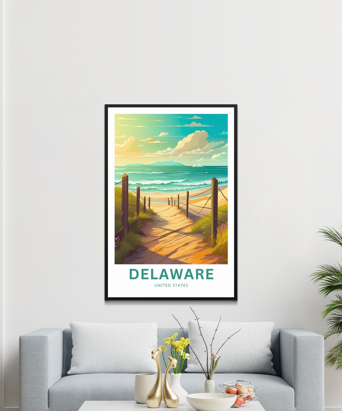 Delaware Beach Dune Path Coastal Sunset Custom Text Travel Poster - Image 3