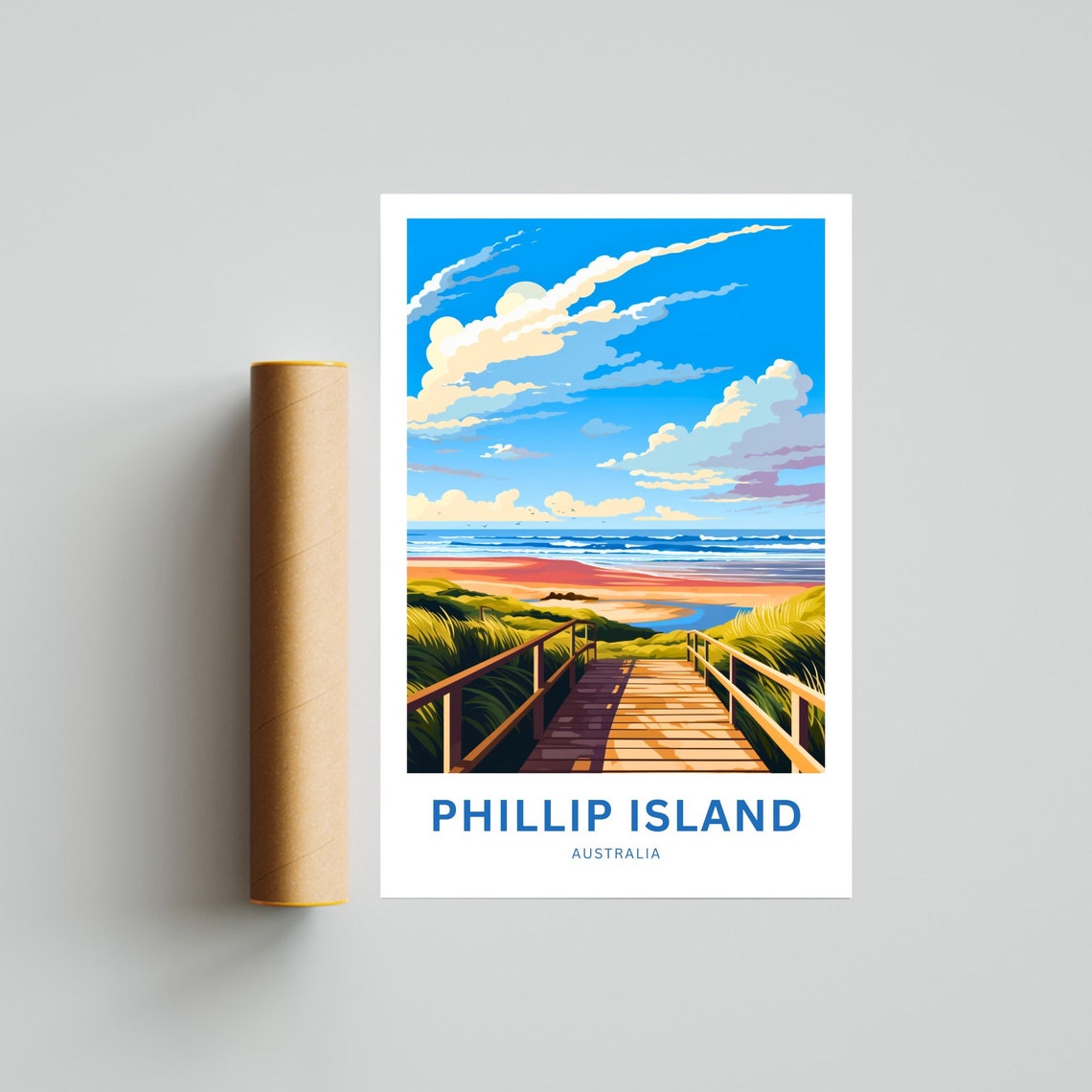 Phillip Island Australia Wooden Walkway Beach Path Custom Text Poster - Image 4