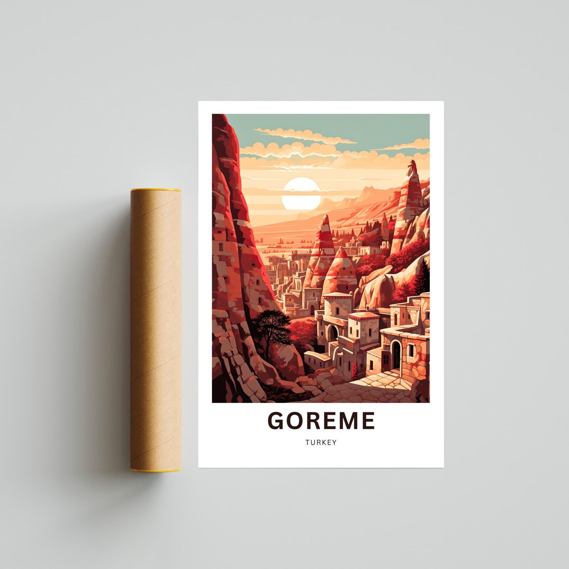 Goreme Turkey Travel Poster Cappadocia Fairy Chimneys Sunset Canyon - Image 4