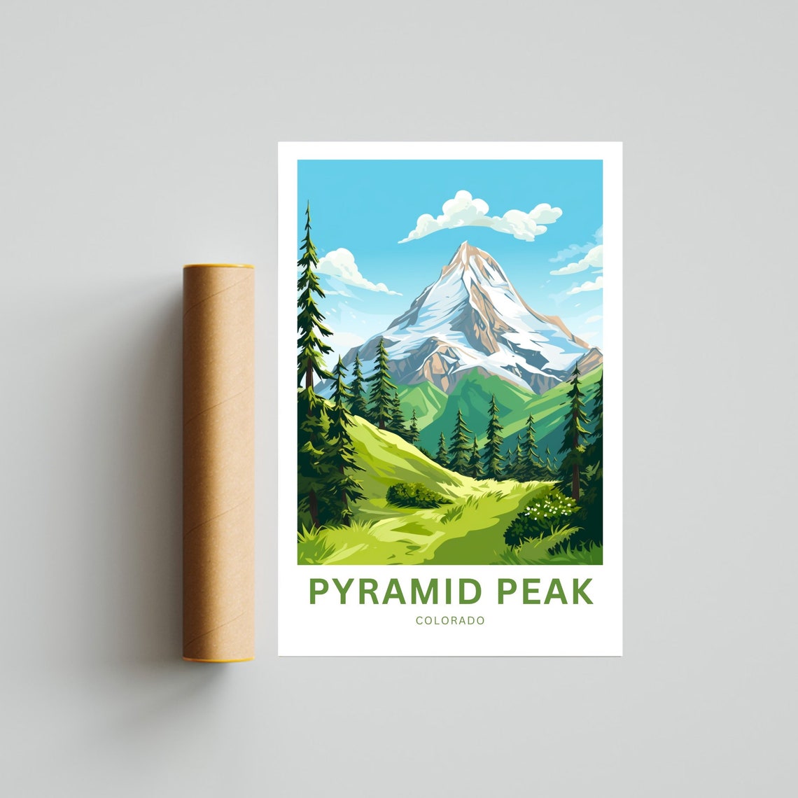 Pyramid Peak Colorado Snowy Summit Pine Meadow Custom Art Poster - Image 4