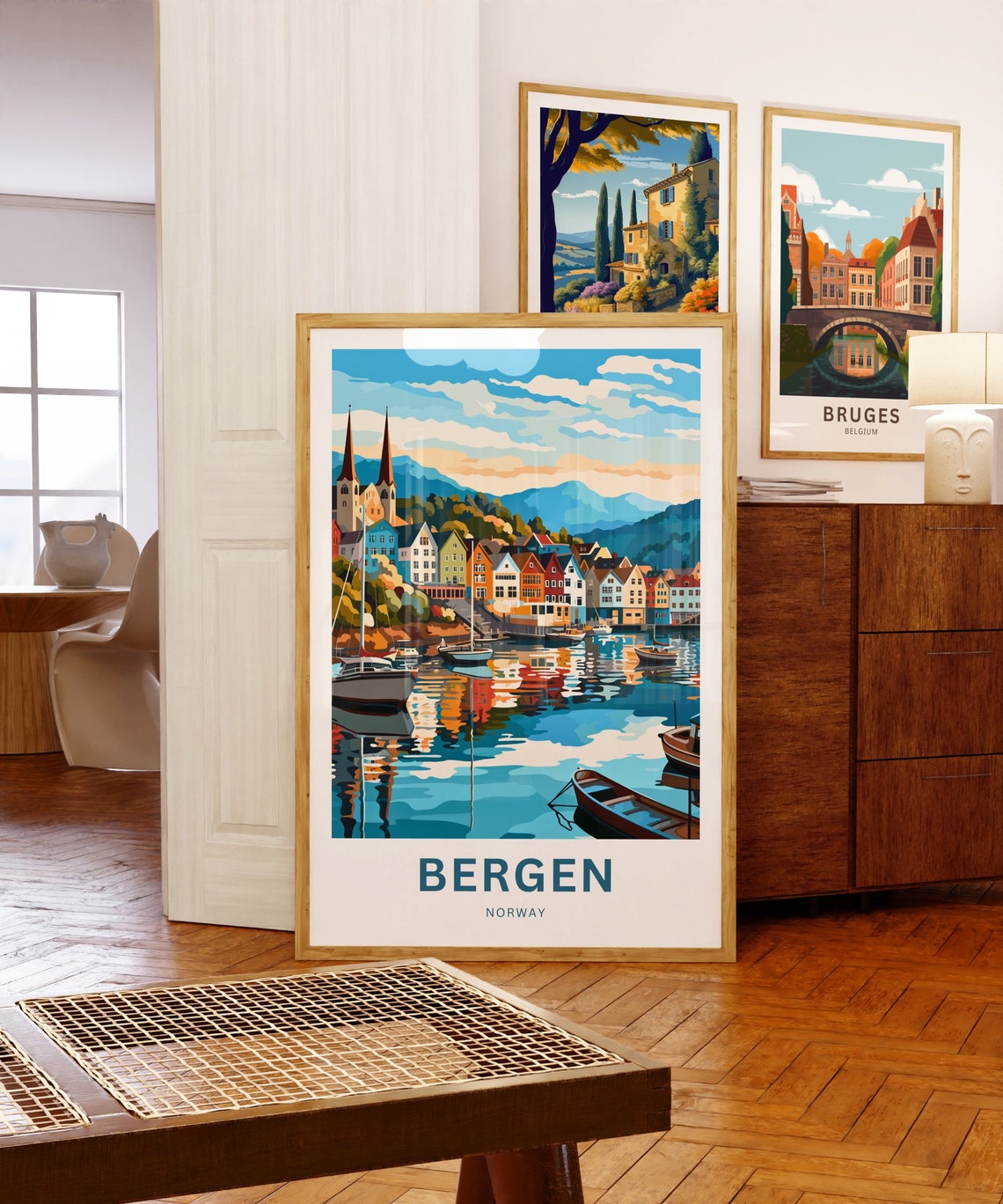 Personalized Bergen Norway Harbor Colorful Waterfront Poster - Image 5