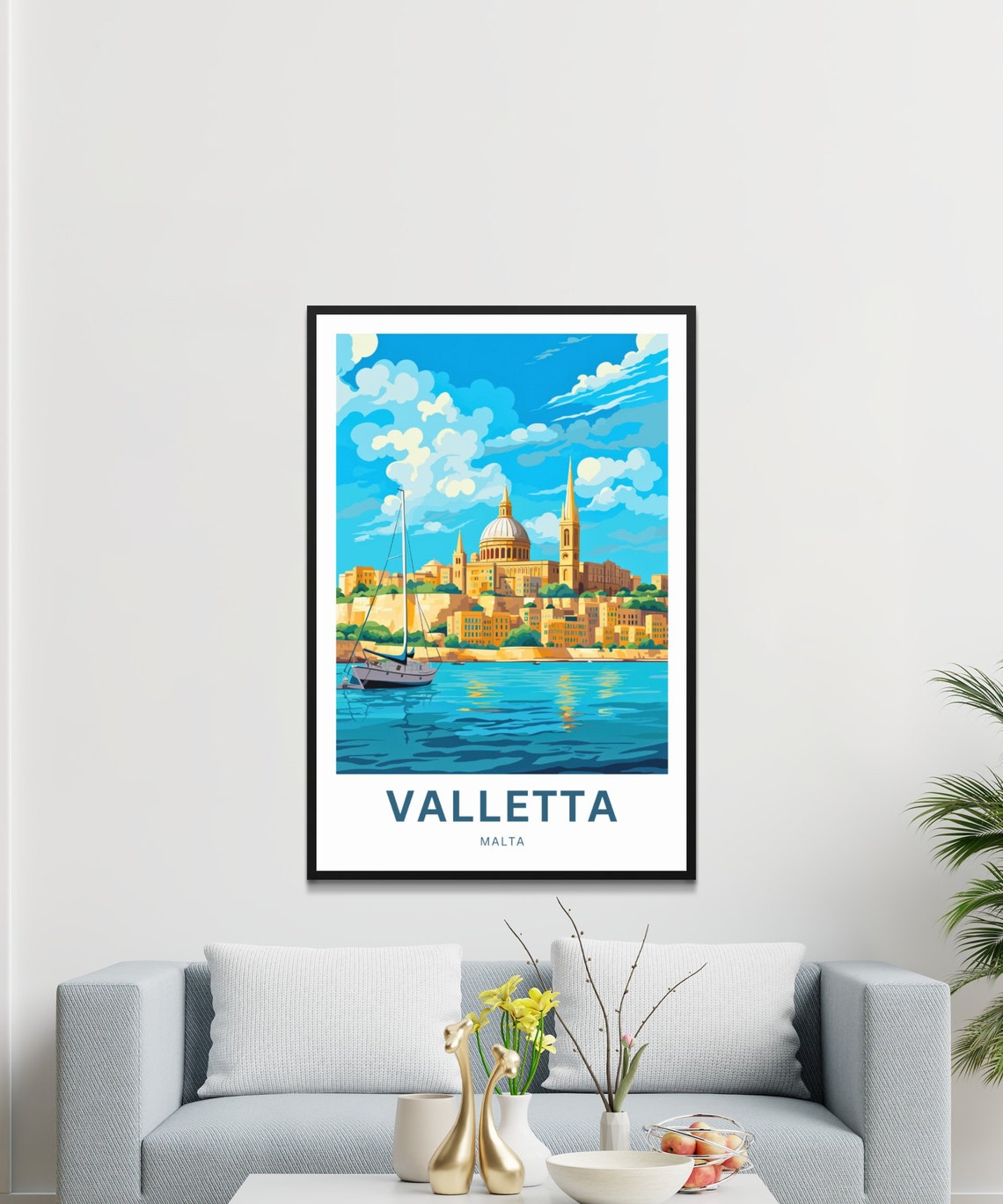 Personalized Valletta Malta Skyline Sailboat Harbor Scene Poster - Image 3