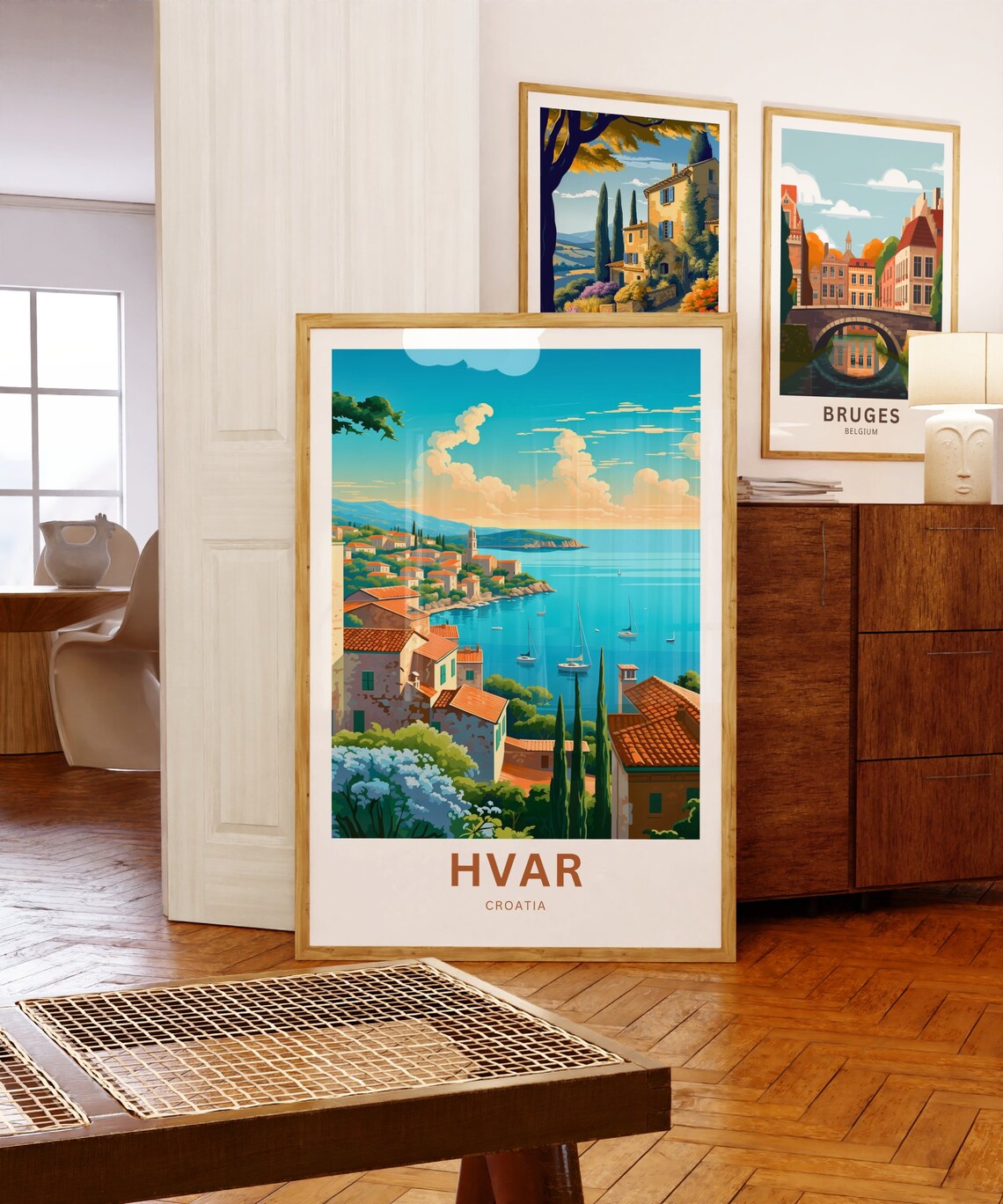 Personalized Hvar Croatia Bay Sailboats Red Roof Travel Poster - Image 5