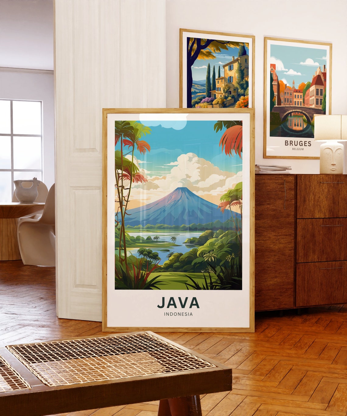 Java Indonesia Volcano Lake Jungle Palms Landscape Scene Poster - Image 5