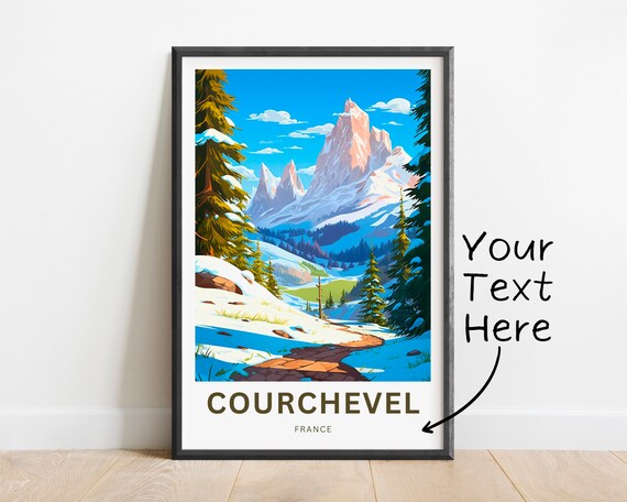 Courchevel France Snowy Mountain Valley Personalized Travel Poster
