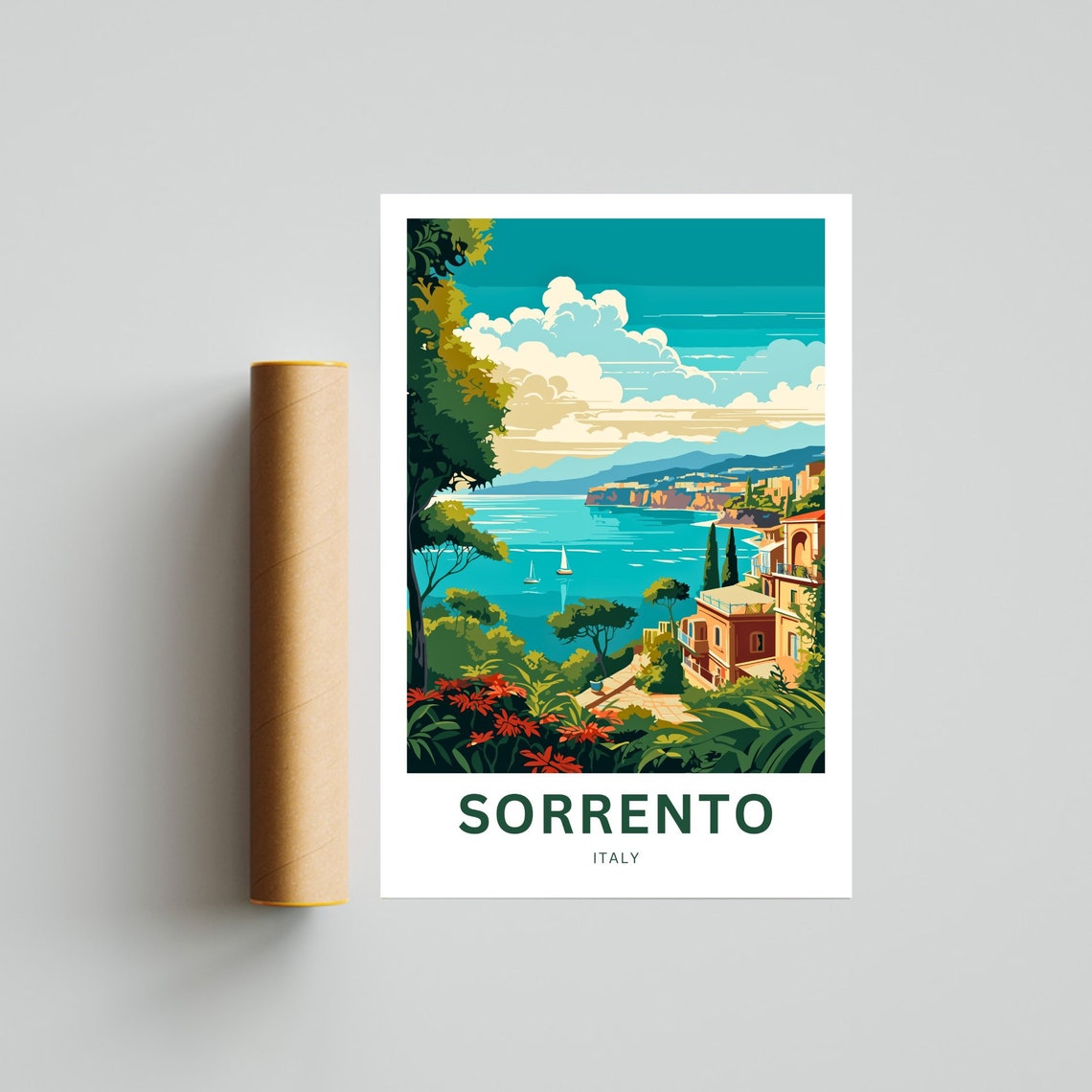 Sorrento Italy Harbor View Blooming Terrace Retro Style Poster - Image 4