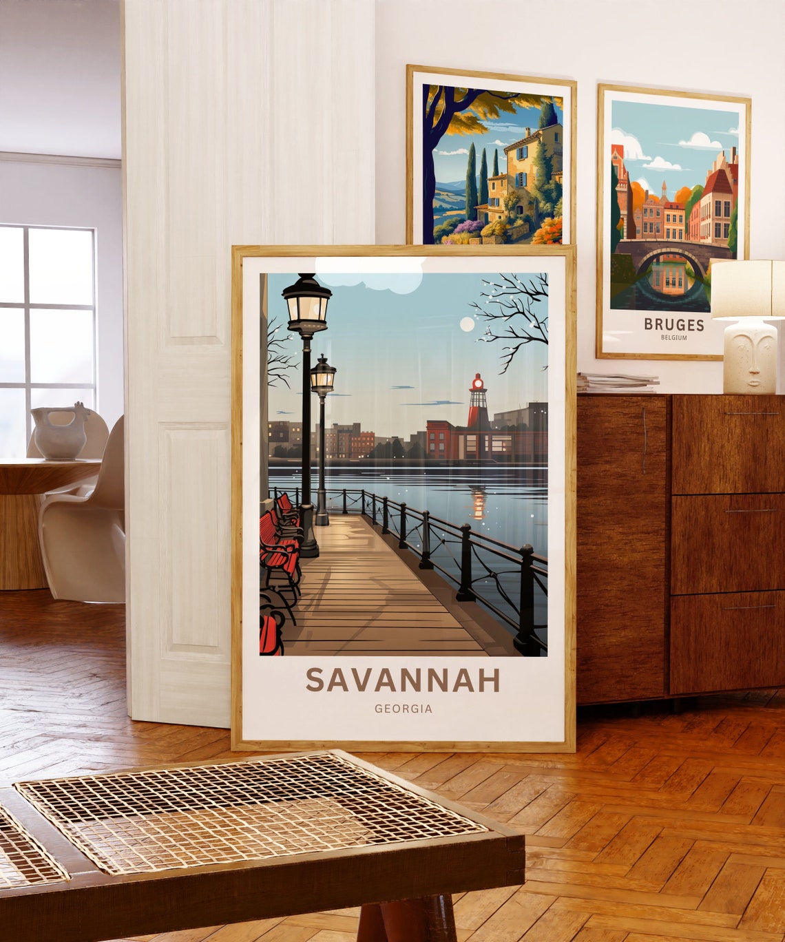 Savannah Riverwalk Dusk Boardwalk Lights Personalized Poster - Image 5