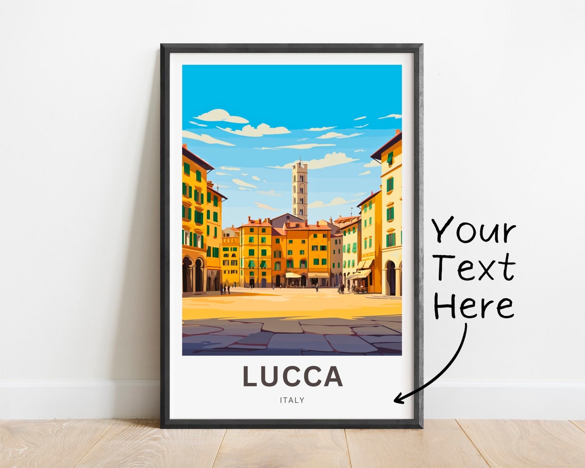 Lucca Italy Historic Piazza Bell Tower Green Shutters Poster
