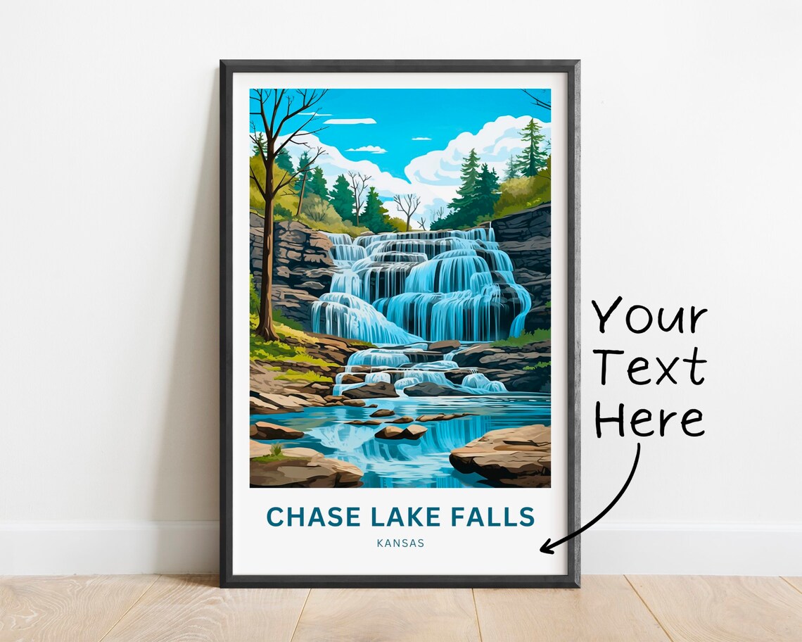 Chase Lake Falls Kansas Tiered Cascade Rocky Creek Scenic Poster