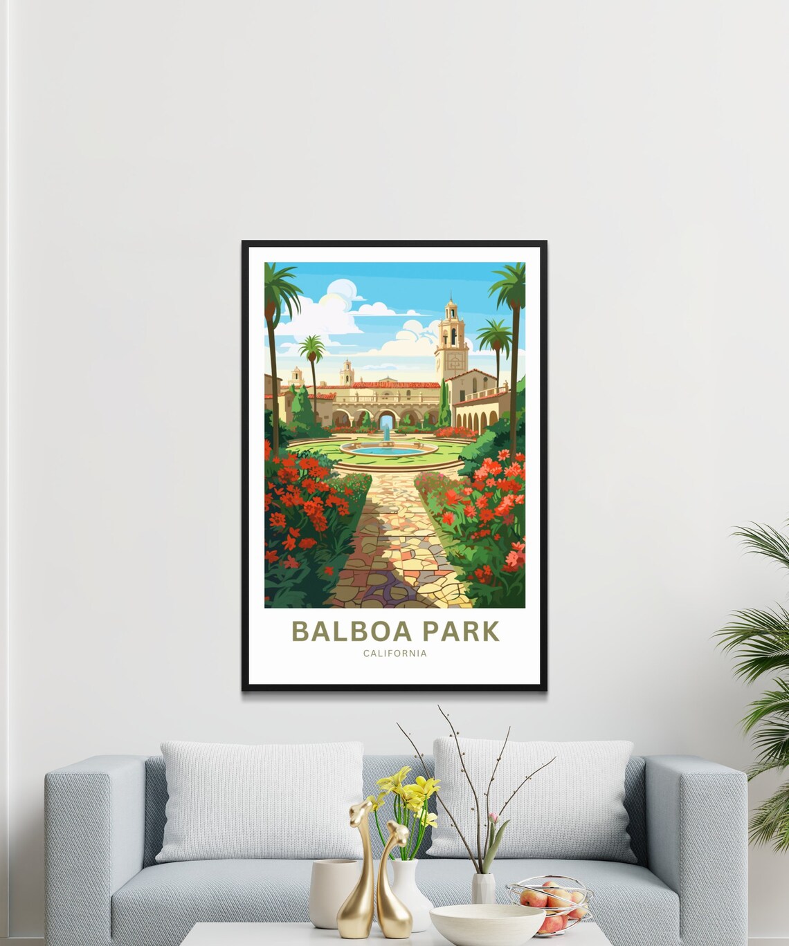 Personalized Balboa Park California Spanish Garden Fountain Poster - Image 3