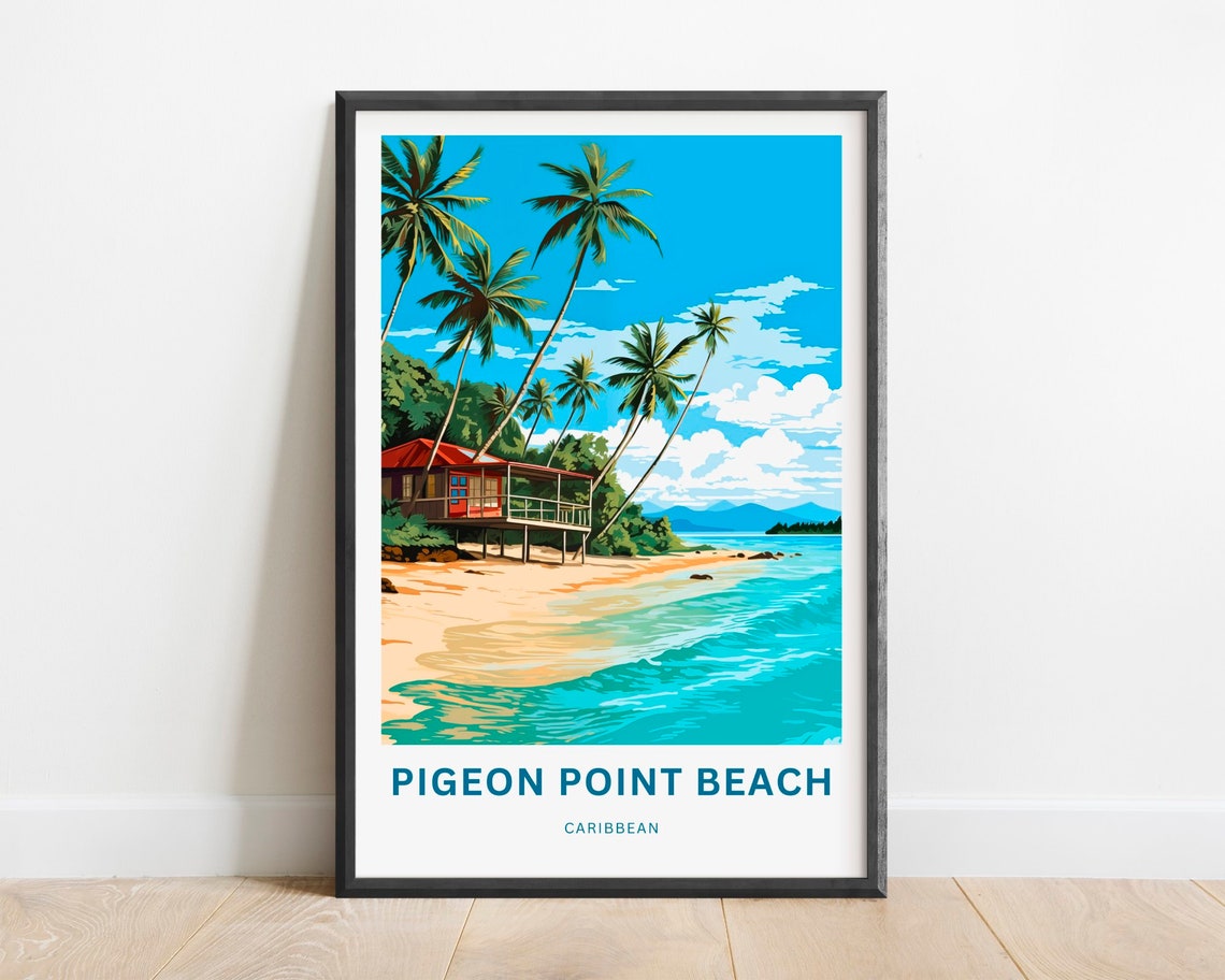 Pigeon Point Beach Caribbean Tall Palms Sandy Shore Scene Poster - Image 3