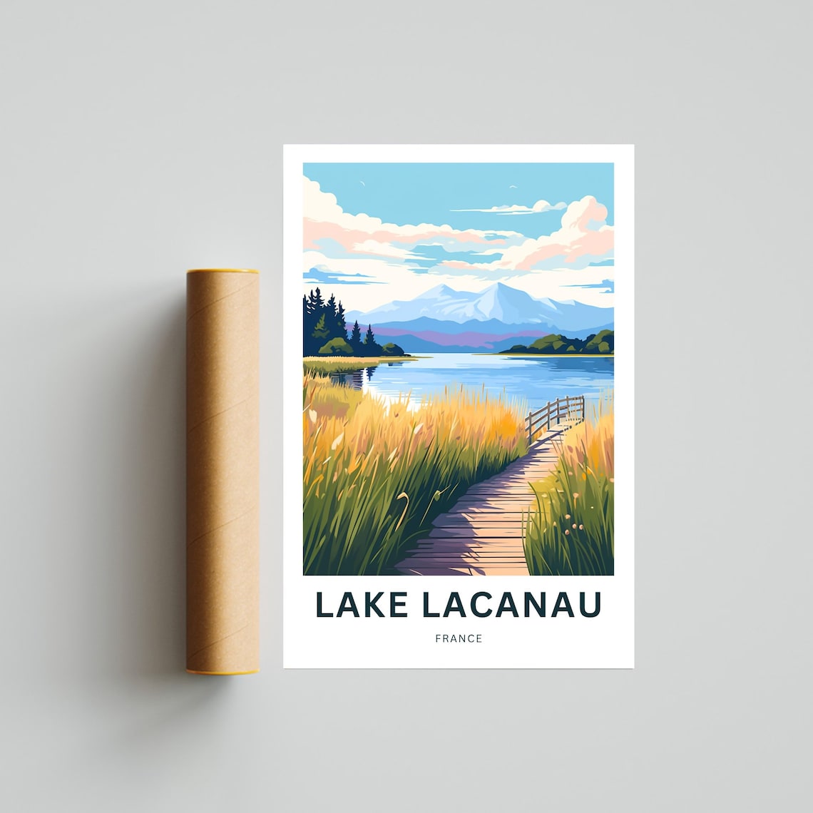 Golden Lake Lacanau France Calm Wetland Boardwalk Travel Poster - Image 4
