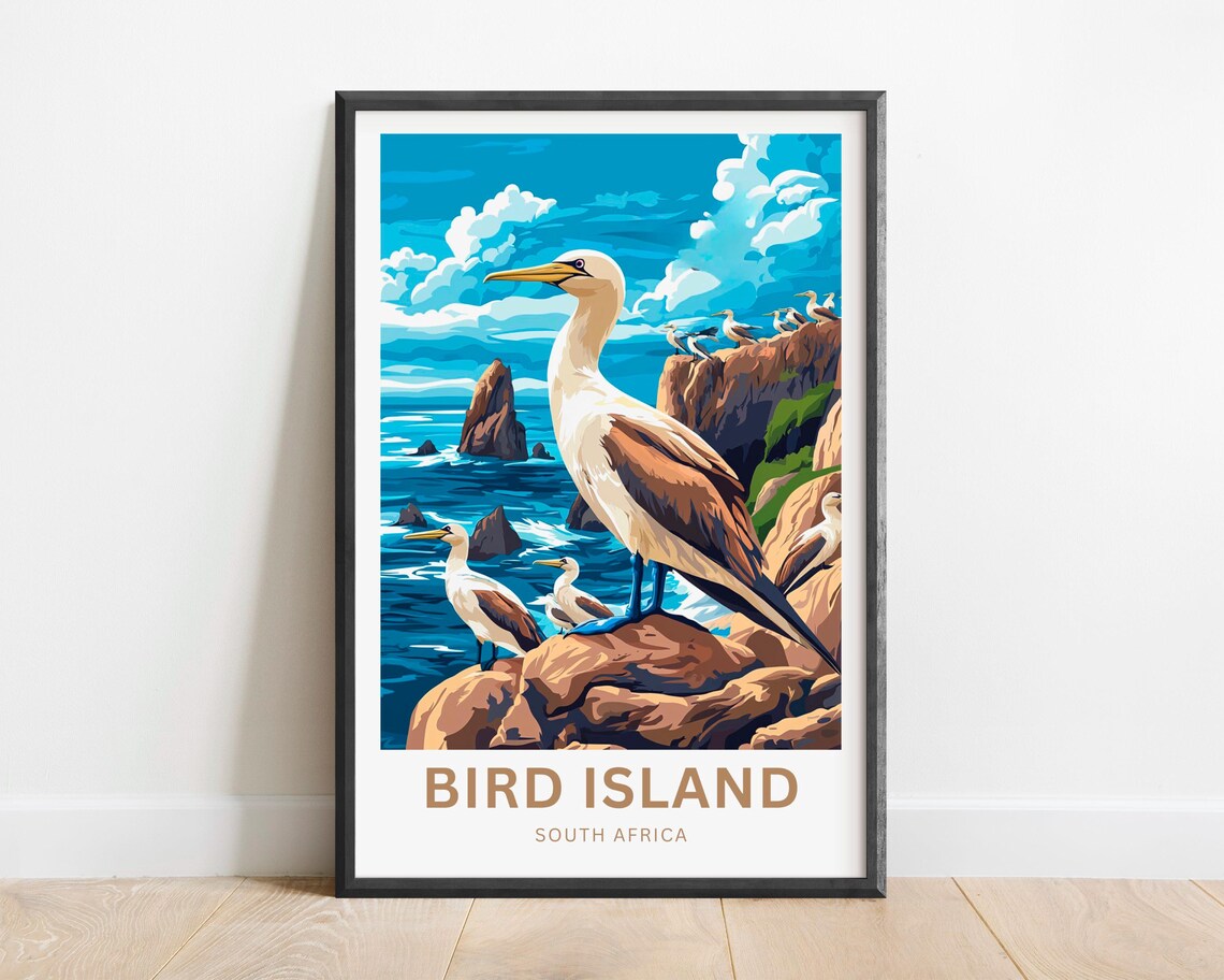 Bird Island South Africa Seabirds Ocean Cliffs Travel Poster
