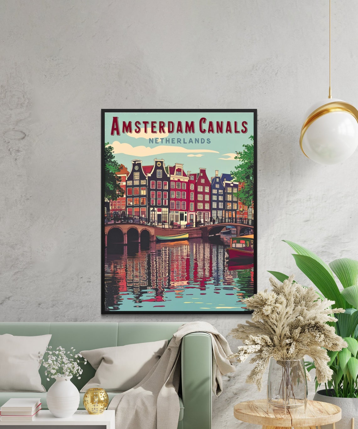 Amsterdam Canals Netherlands Bridge Canal Boat Reflection Poster - Image 3