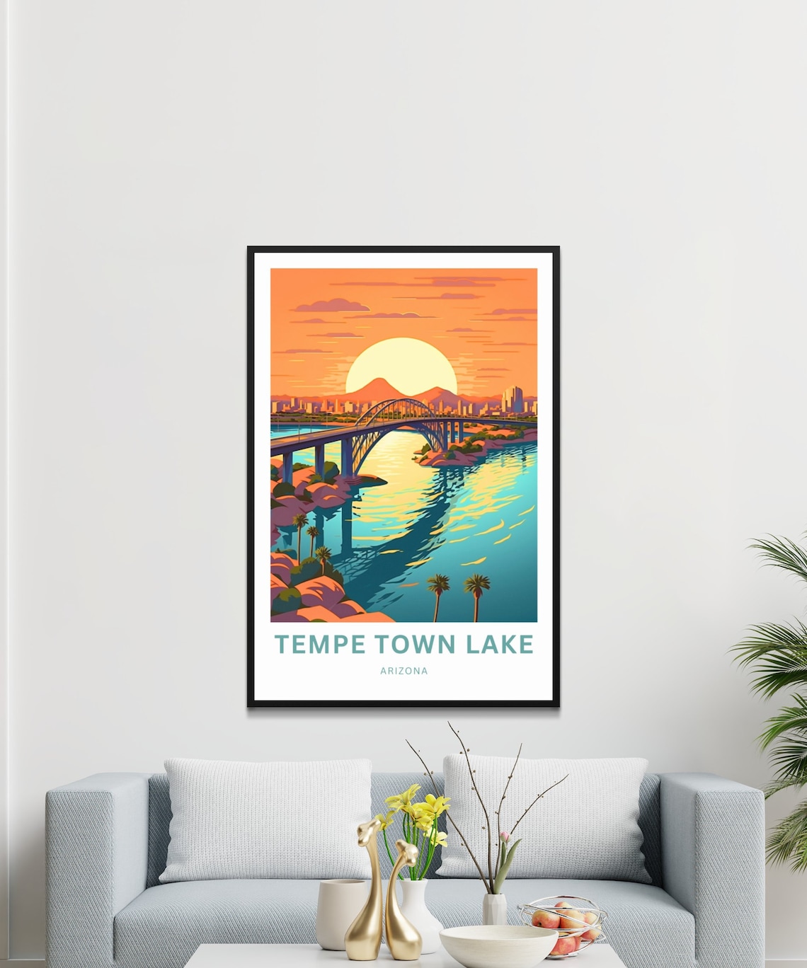 Tempe Town Lake Arizona Sunset Skyline Bridge Evening Travel Poster - Image 3