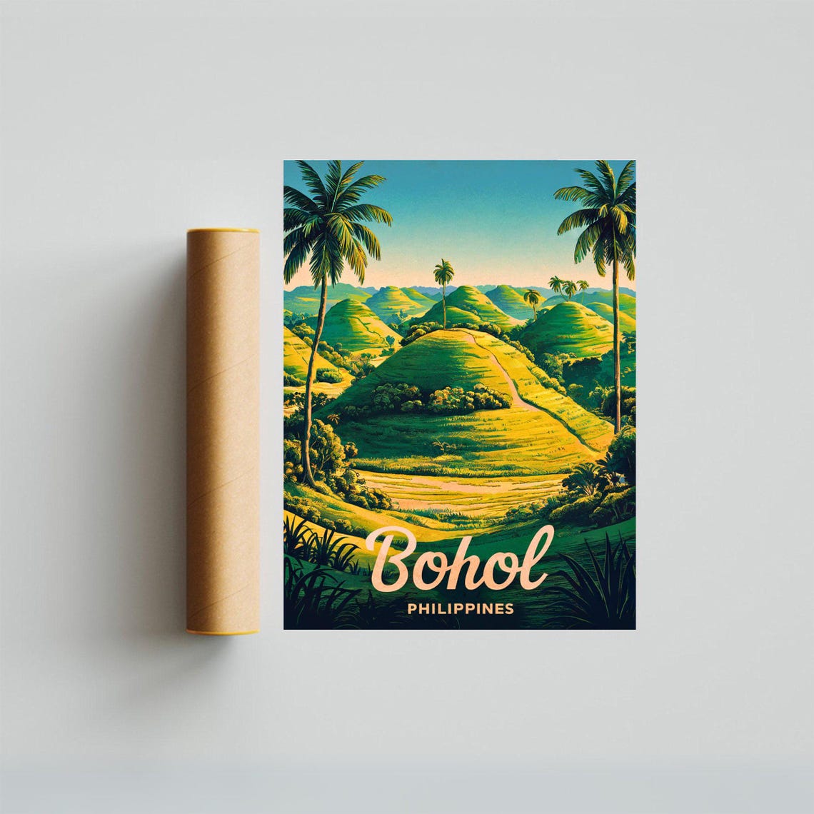 Bohol Philippines Vintage Sunrise Chocolate Hills Path Travel Poster - Image 4