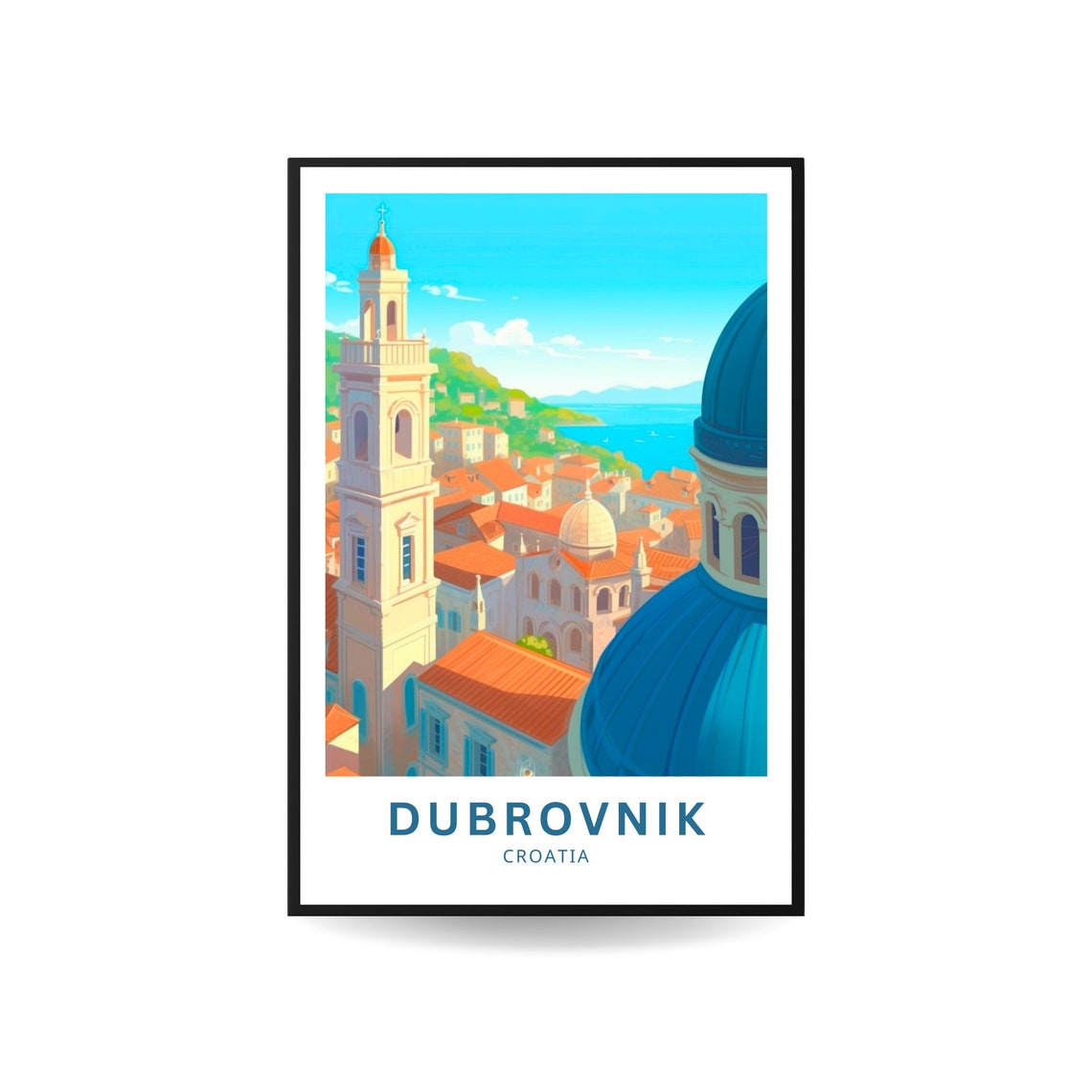 Dubrovnik Croatia Old Town Bell Tower Red Roofs Sea Travel Poster - Image 3