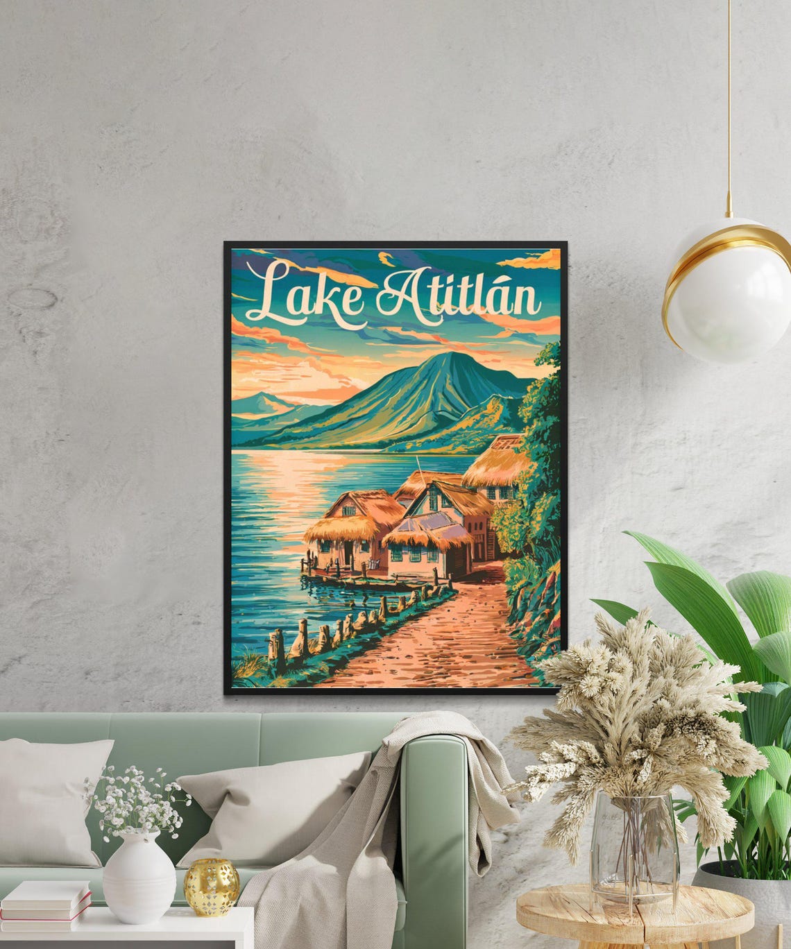 Lake Atitlan Guatemala Vintage Sunset Village Lakefront Poster - Image 3