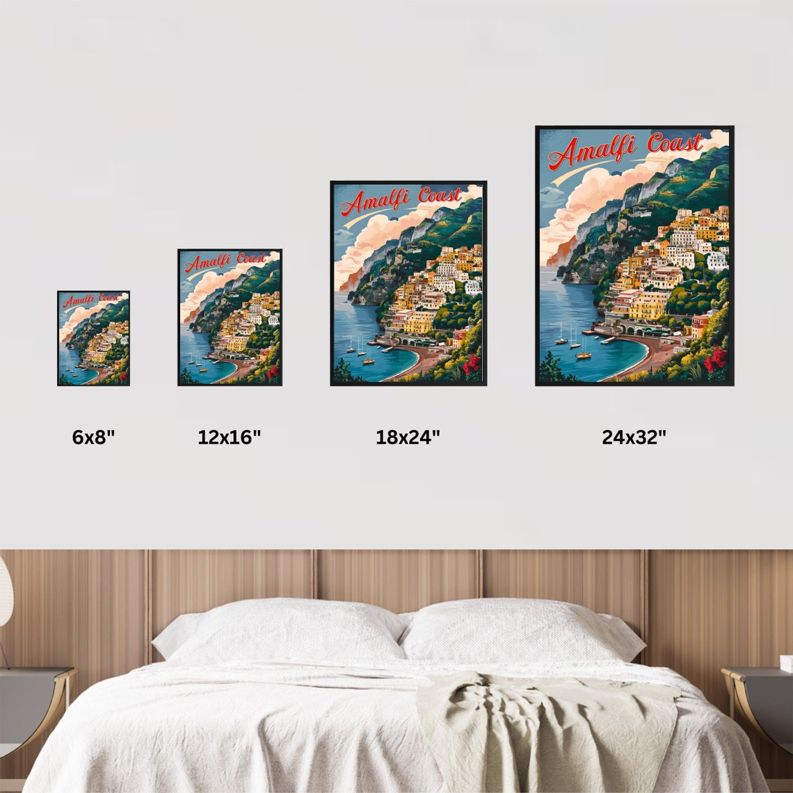 Amalfi Coast Italy Terraced Hillside Town Sunset Travel Poster - Image 4