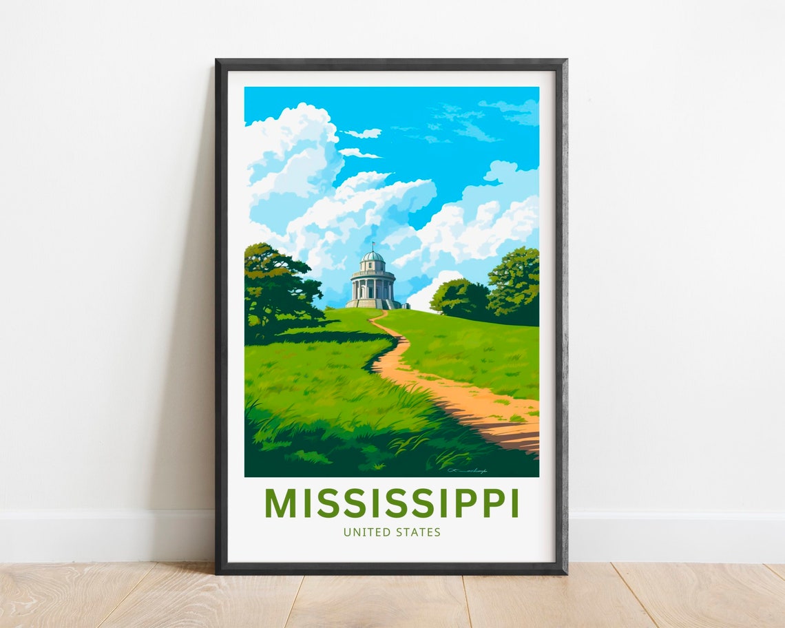 Mississippi Hilltop Rotunda Monument Green Meadow Travel Poster