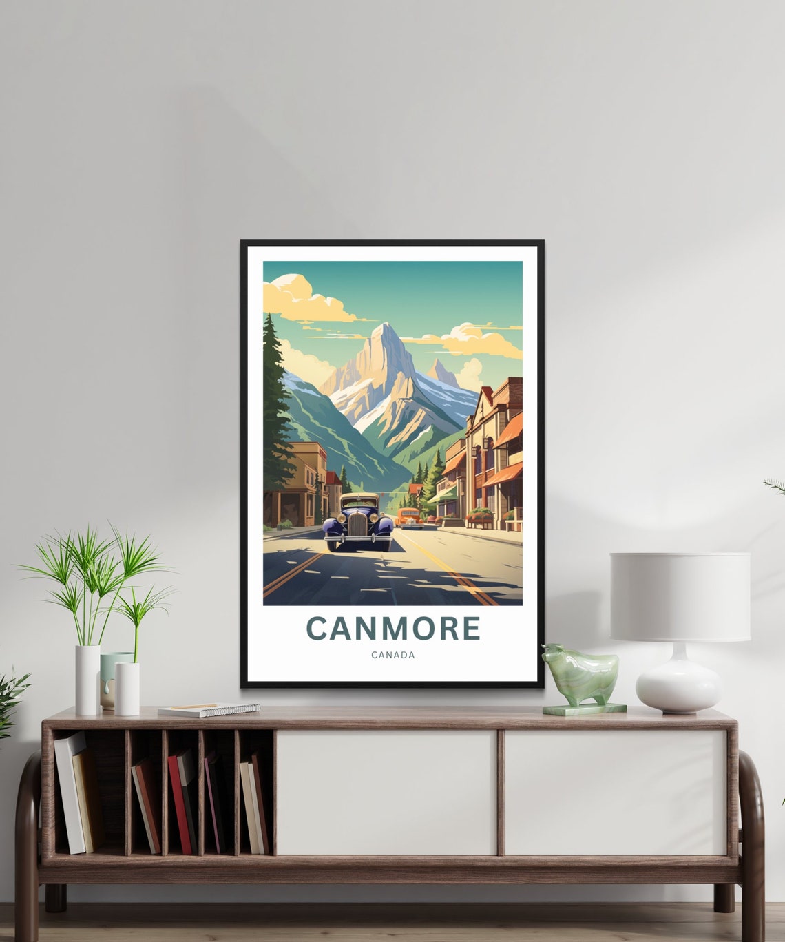 Canmore Canada Mountain Town Street Vintage Car Travel Poster - Image 2