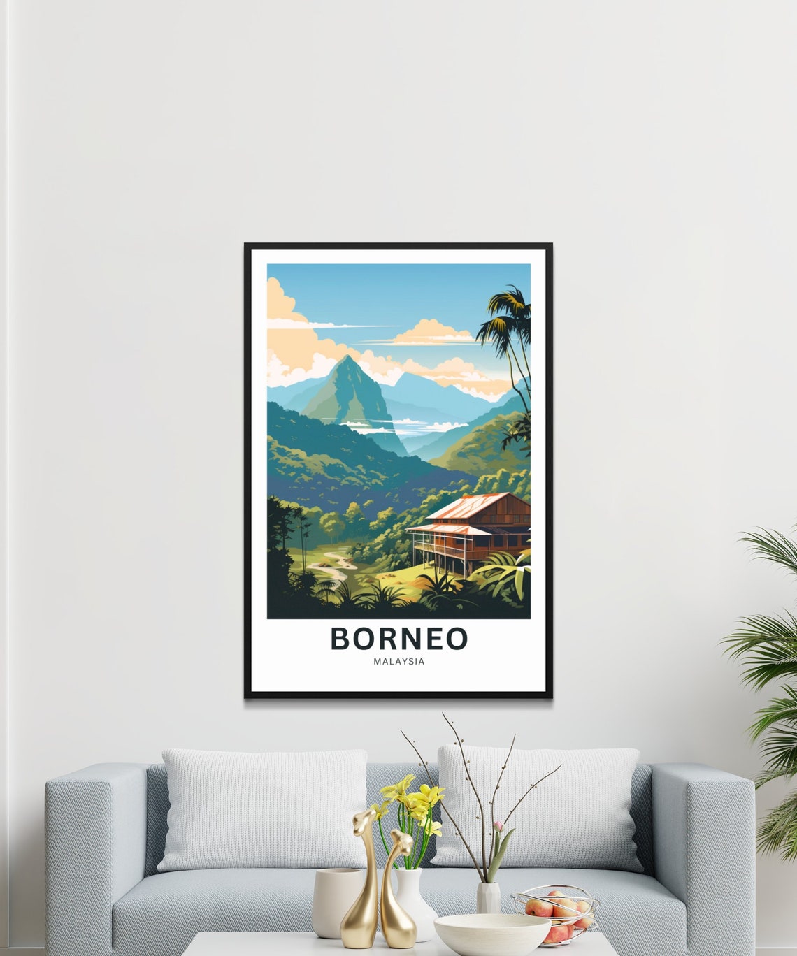 Borneo Malaysia Rainforest Longhouse Personalized Travel Poster - Image 3