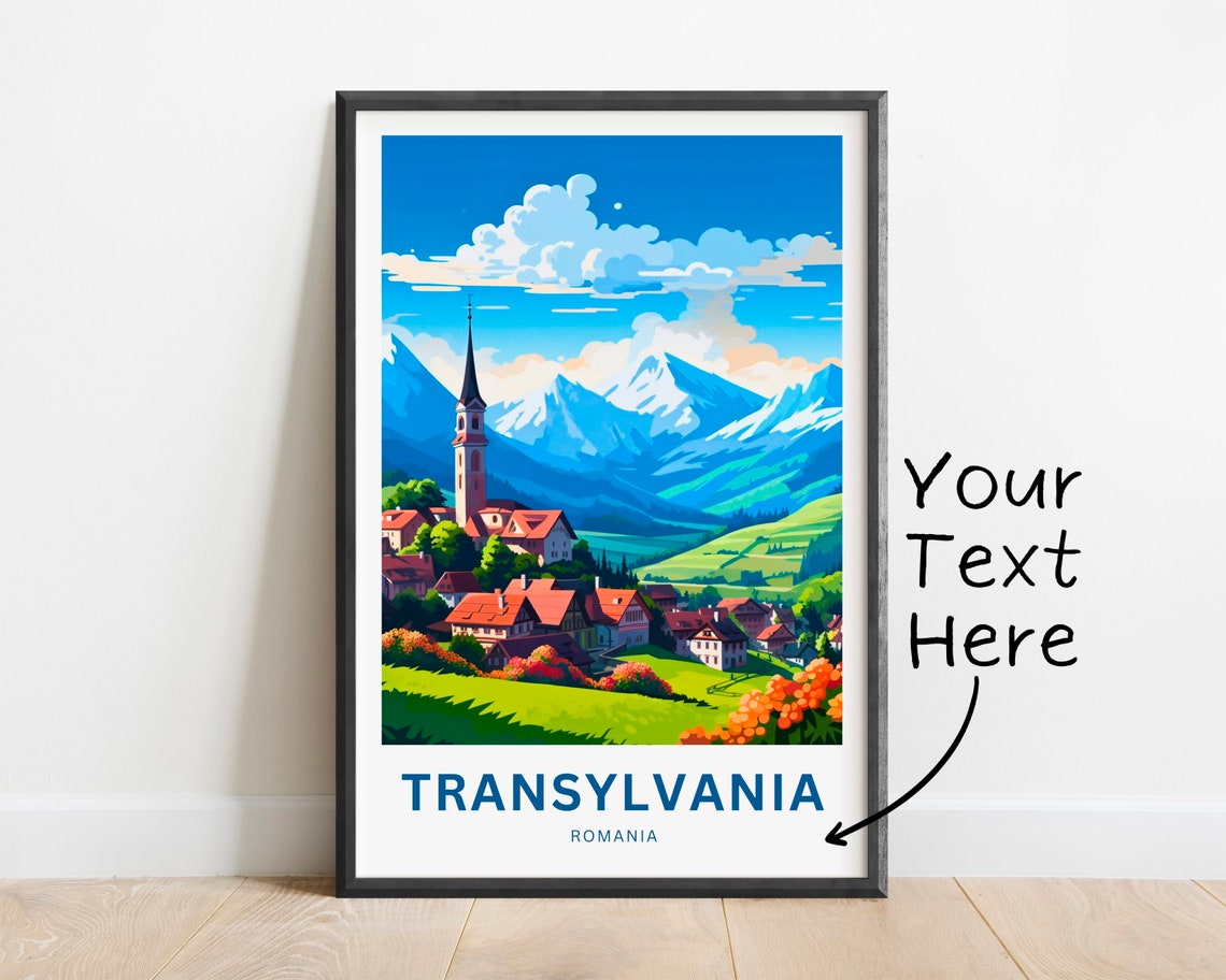 Transylvania Romania Alpine Village Church Personalized Travel Poster