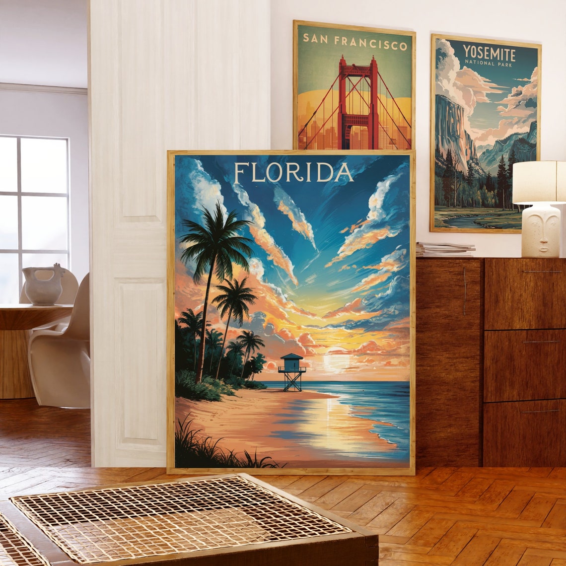 Florida Sunset Lifeguard Tower Palm Beach Retro Vintage Travel Poster - Image 5