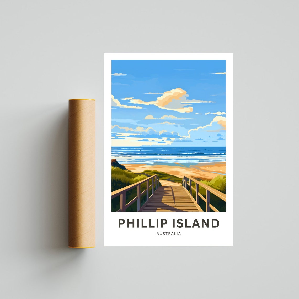 Phillip Island Australia Golden Hour Boardwalk Custom Text Poster - Image 4