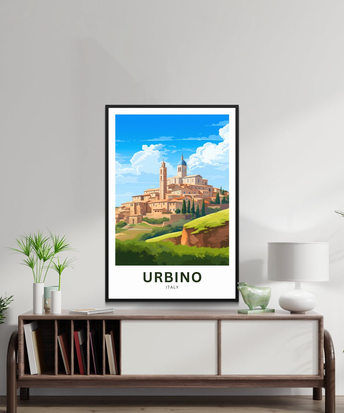Urbino Italy Hilltop Town Cathedral Dome Green Valley Poster - Image 2