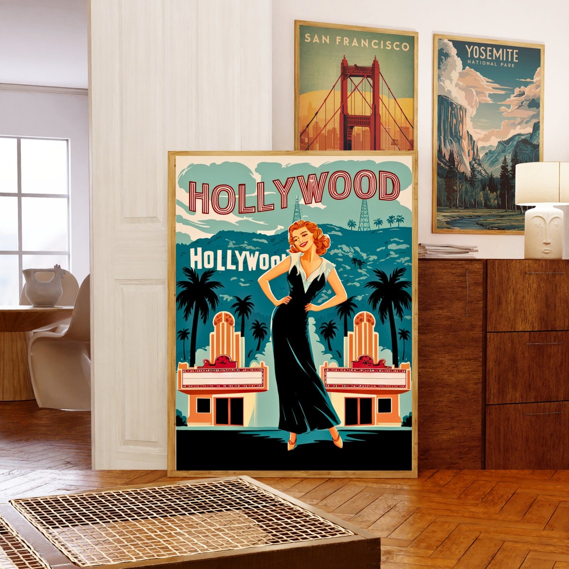 Hollywood Redhead Starlet Retro Teal Movie Vintage Travel Poster - Image 5