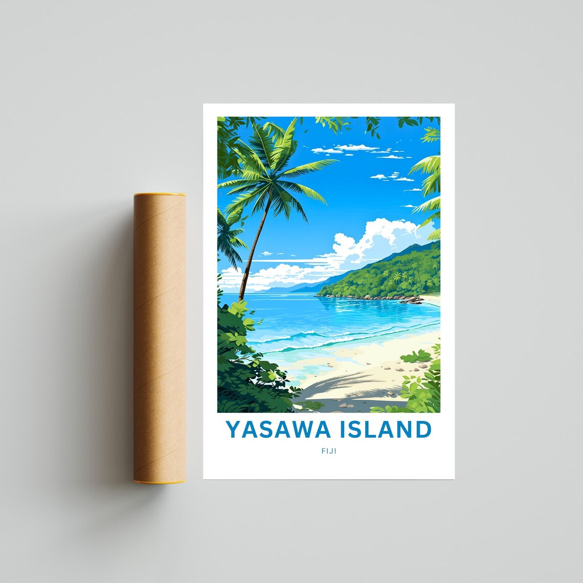 Yasawa Island Fiji Palm Trees Turquoise Bay Beach Scene Poster - Image 4