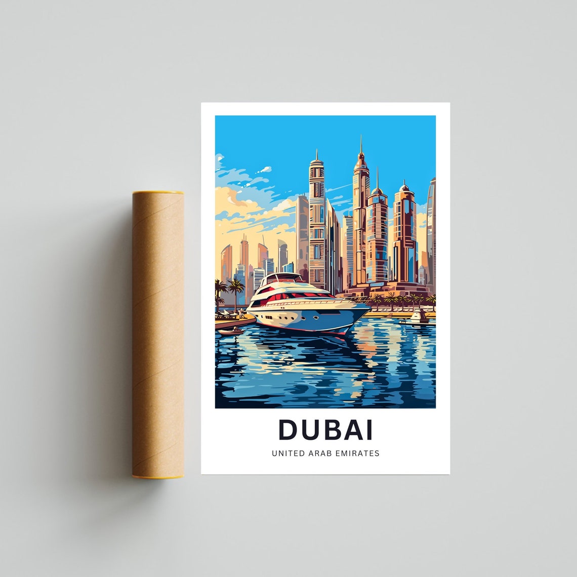 Dubai Marina Yacht Skyscrapers Personalized Travel Poster UAE City Art - Image 4