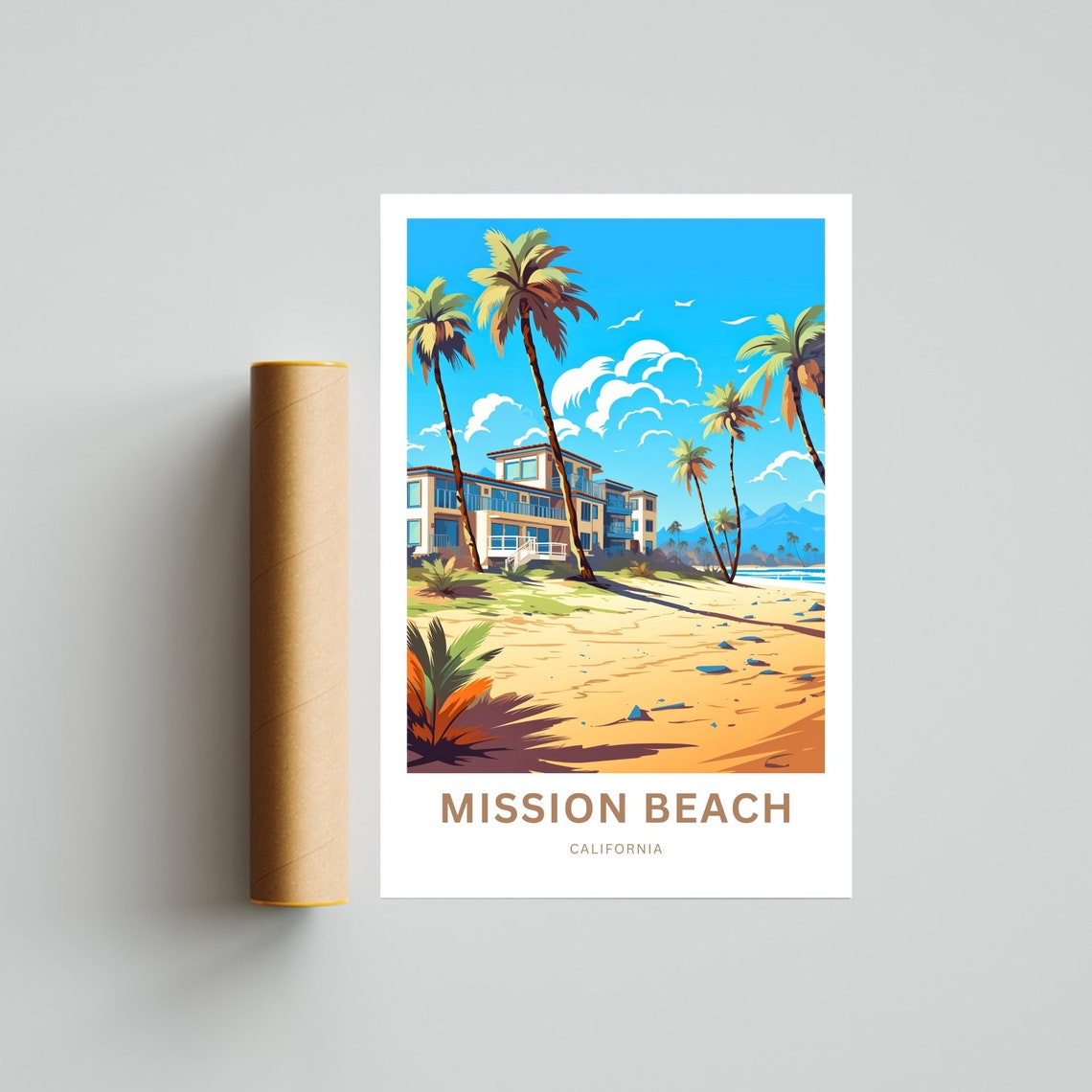 Mission Beach California Beachfront Condos Palms Travel Poster - Image 4
