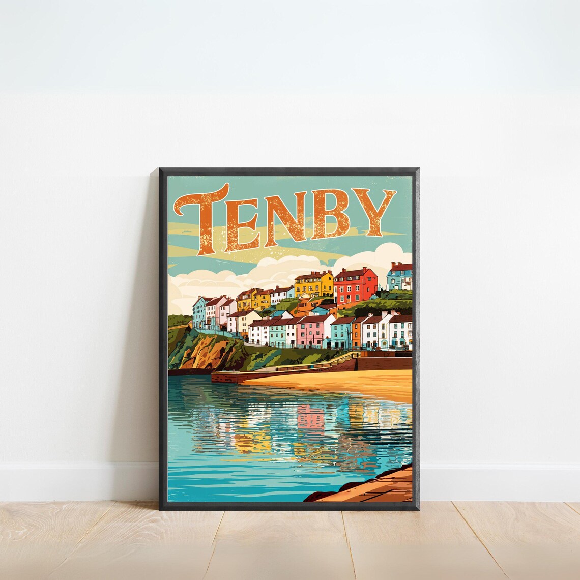 Tenby Wales Historic Harbor Town Waterfront Vintage Travel Poster