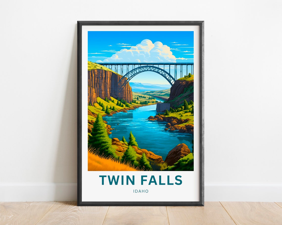 Personalized Twin Falls Idaho Canyon River Bridge Custom Travel Poster - Image 2