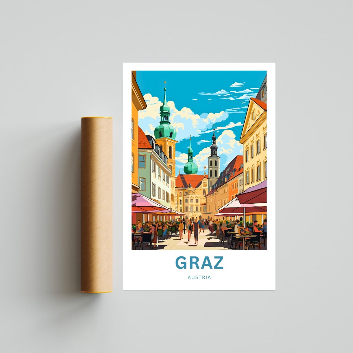 Graz Austria Cafe Street Baroque Spires Custom Travel Poster - Image 4