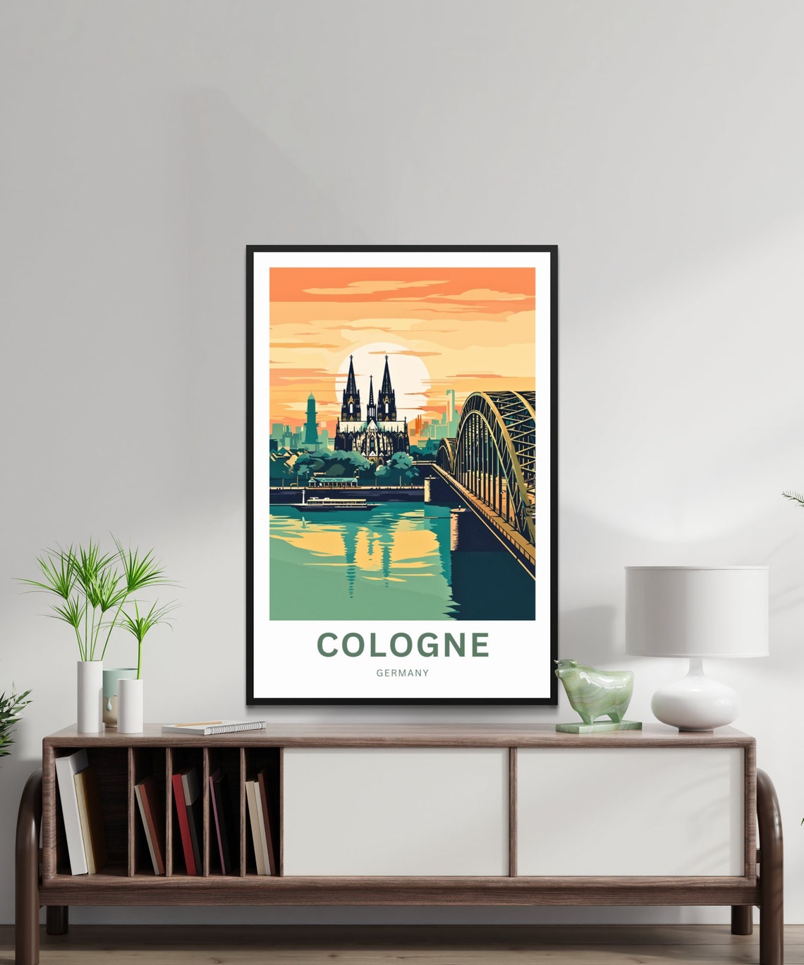 Cologne Germany Cathedral Sunset Over Rhine River View Poster - Image 2