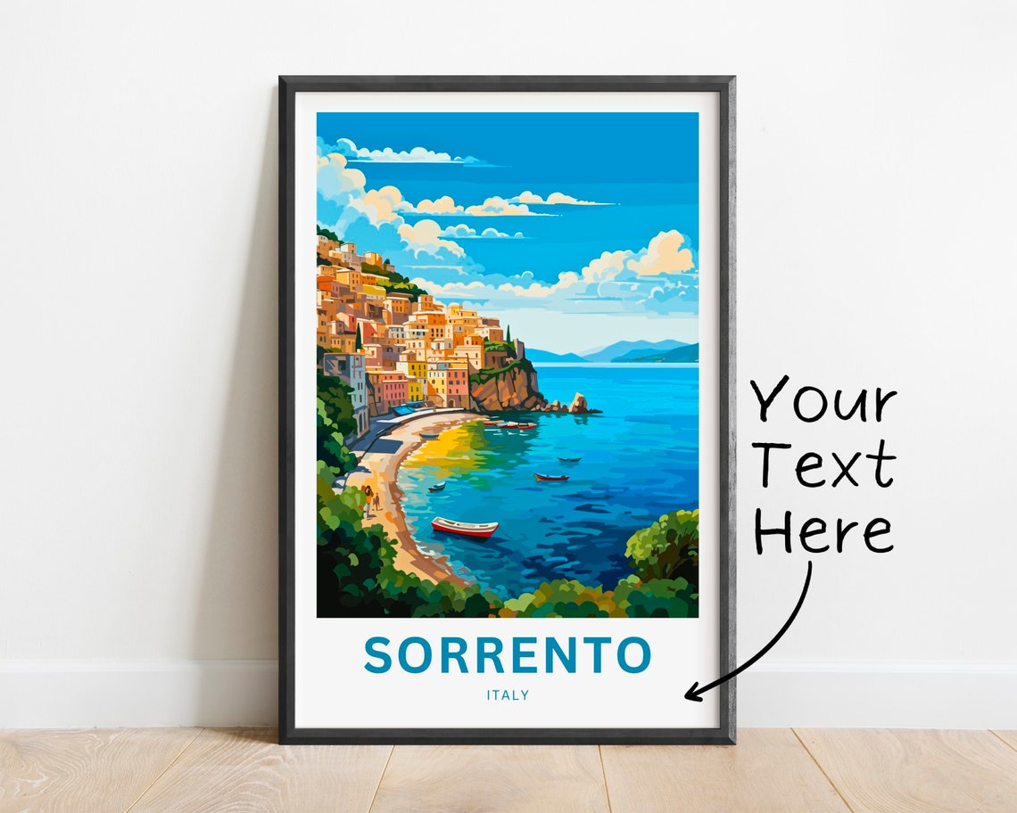 Sorrento Italy Secluded Cove Red Boat Custom Text Art Poster