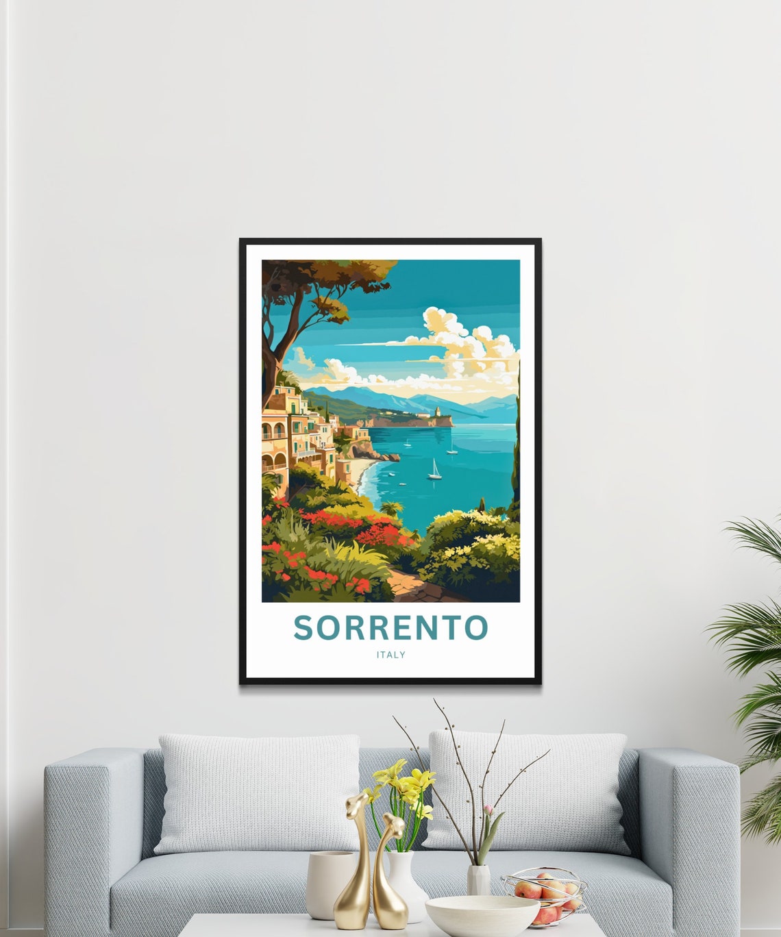 Sorrento Italy Flower Terrace Overlooking Bay Custom Art Poster - Image 3