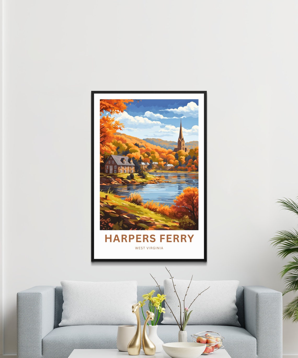 Harpers Ferry Autumn Riverbank with Church Spire Hillside Poster - Image 3