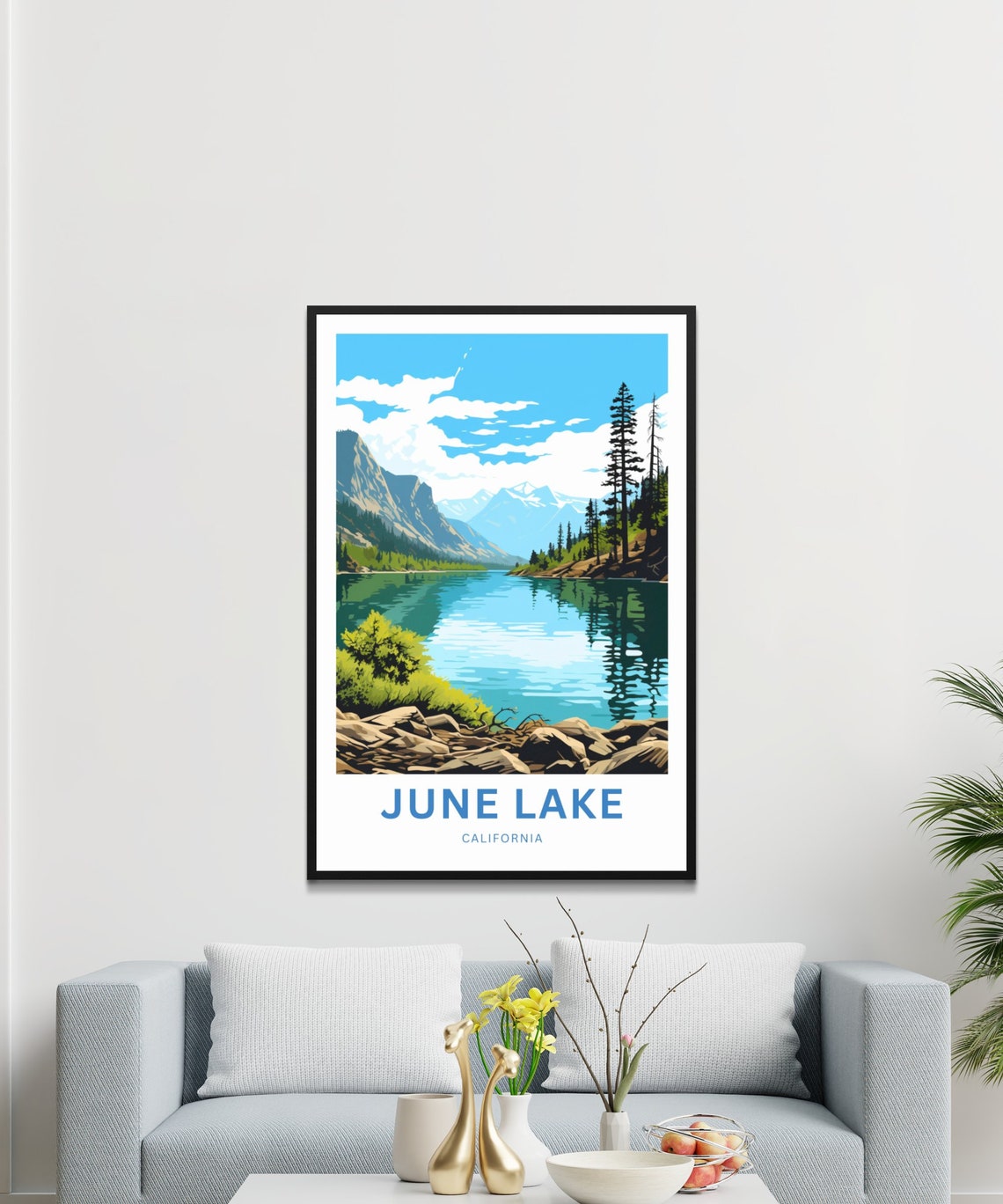 June Lake California Pine Shoreline Snowy Summit Custom Text Poster - Image 3