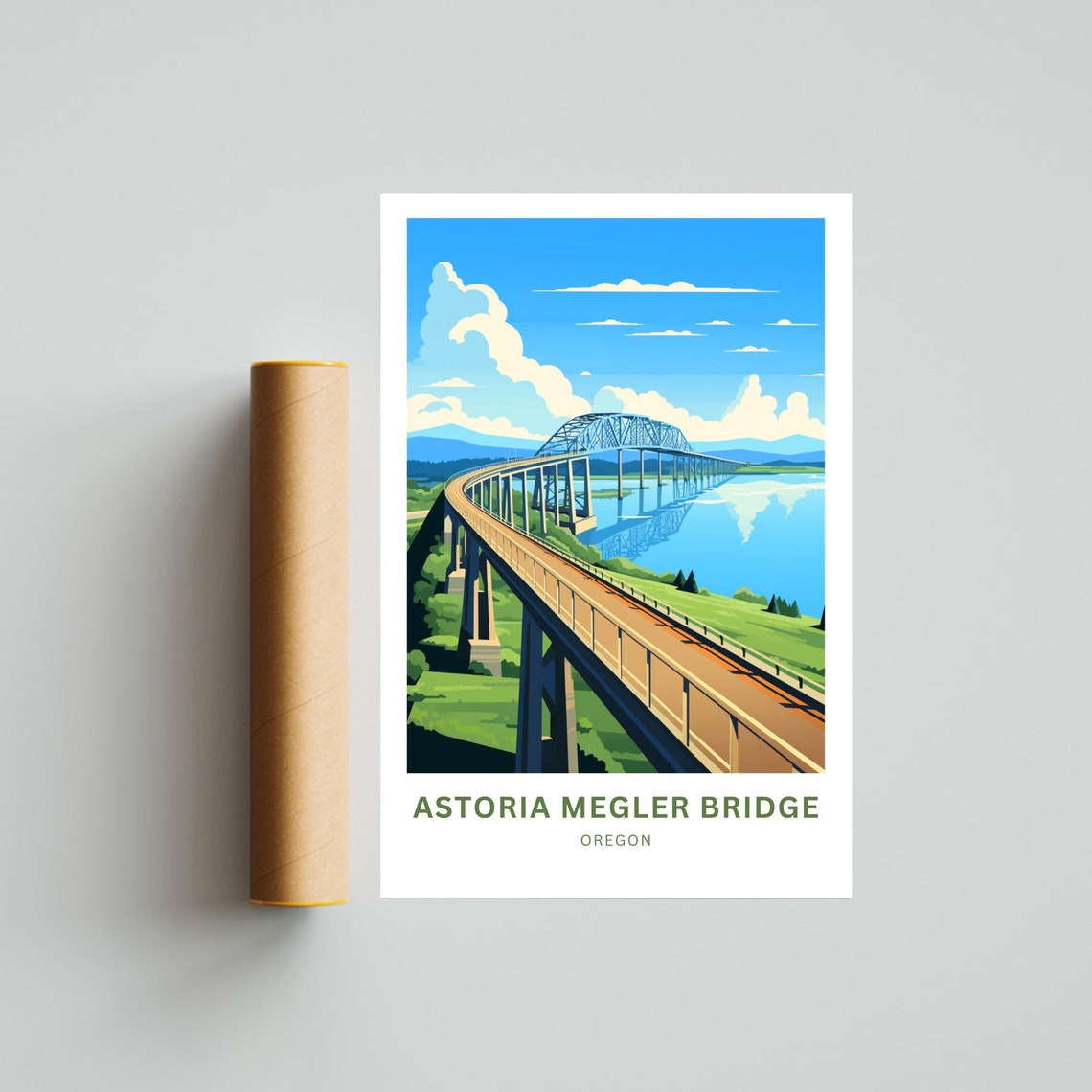 Astoria Megler Bridge Oregon Long Curving Columbia River Travel Poster - Image 4